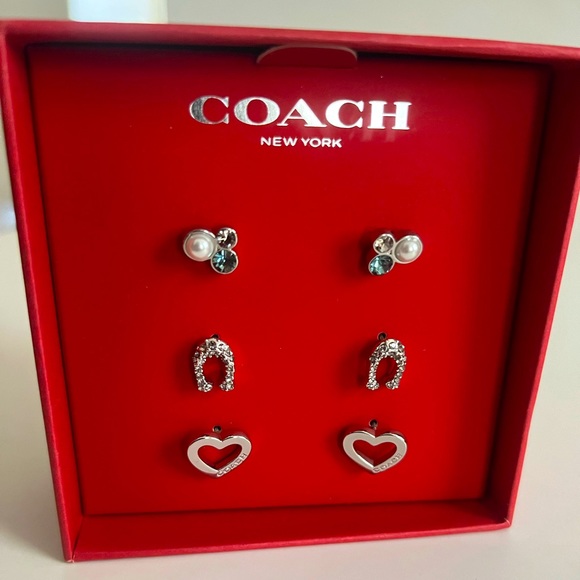 Coach Box Set of Signature Stone Cluster & Heart Earrings Set - Picture 4 of 6